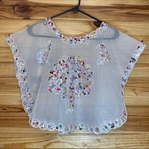 Filipiniana kimona kimono OS rainbow sequin peacock poncho cover